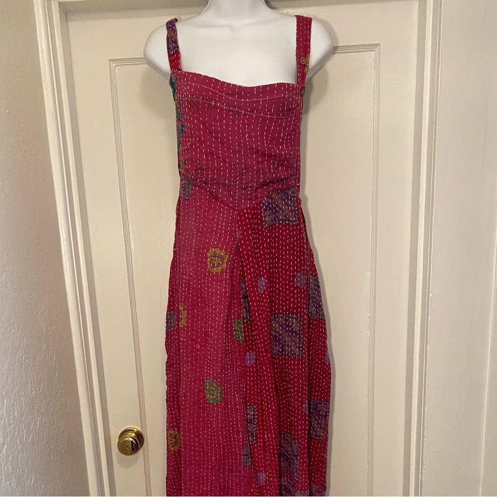 VGUC Kantha Bae Crossroads Overalls Magenta Floral Free Size Bohemian Jumpsuit - Picture 3 of 11